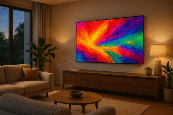 Comparativo das melhores Smart TVs LG de 2025, mostrando modelos OLED, QNED e UHD em uma sala de estar moderna.