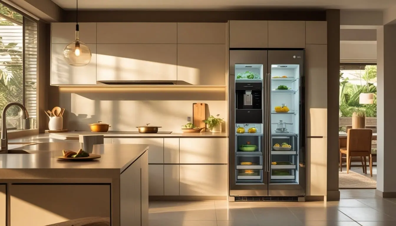 Geladeira LG InstaView em uma cozinha moderna, destacando a porta de vidro que acende e o status de sonho de consumo no Brasil.