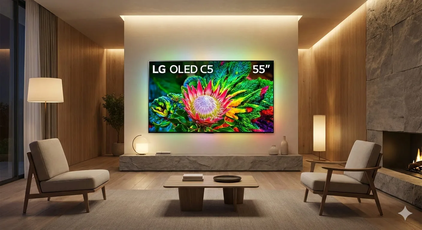 TV LG OLED C5 de 55 polegadas, mostrando a qualidade de imagem e contraste para elevar a experiência de cinema em casa.