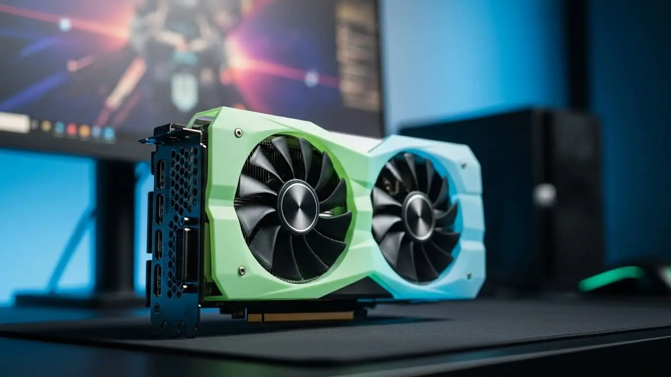 Placa de vídeo NVIDIA GeForce GTX 1660 Super instalada em um PC Gamer com luzes RGB.
